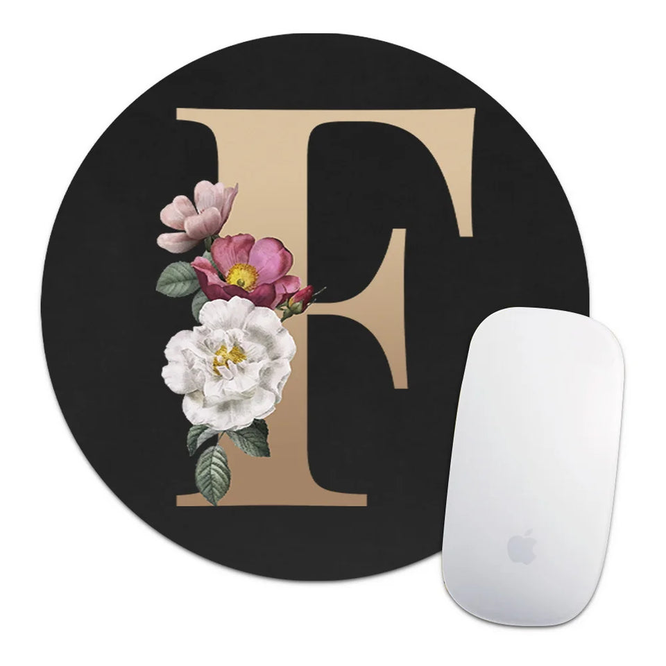 Golden Initial Name Pattern Laptop Gaming Round Mouse Pad Waterproof Anti-Slip Laptop PC Mice Pad Desk Mat Gaming Mousepad