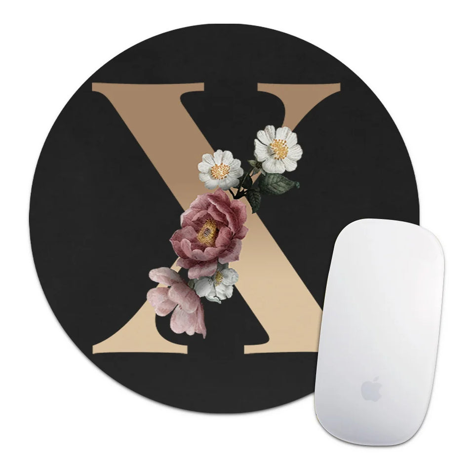 Golden Initial Name Pattern Laptop Gaming Round Mouse Pad Waterproof Anti-Slip Laptop PC Mice Pad Desk Mat Gaming Mousepad