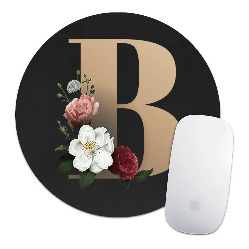 Golden Initial Name Pattern Laptop Gaming Round Mouse Pad Waterproof Anti-Slip Laptop PC Mice Pad Desk Mat Gaming Mousepad