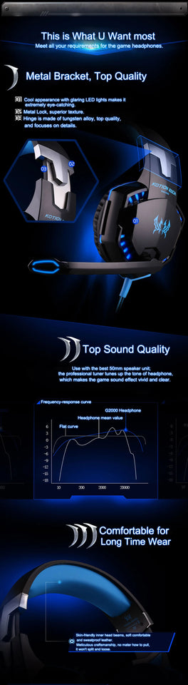 KOTION EACH Gaming Headset Casque Deep Bass Stereo Game Headphone with Microphone LED Light for PS4 Laptop PC Gamer