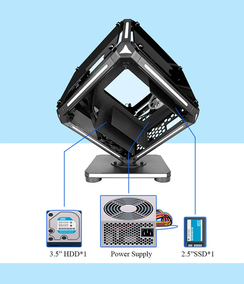 Micro ATX Computer Gaming Case Special-Shaped Cube Design Transparent DIY PC Desktop RGB Cases Tempered Glass MATX ITX Chassis