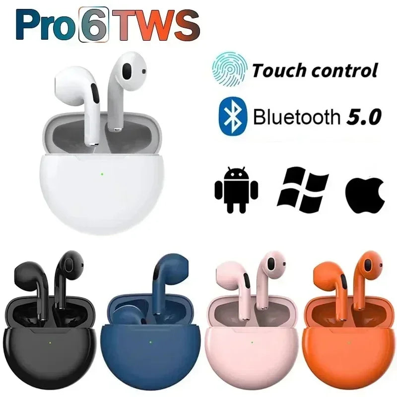 Pro 6 TWS Bluetooth Earphones Wireless Bluetooth Headset Noise Cancelling Earbuds with Mic Pro6 Wireless Headphones for IPhone