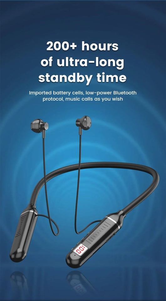 Wireless Earphones 5.3 Neckband Headphones Gaming LED Display Stereo Bass Sports Headset Halter Waterproof Magnetic Earbuds New