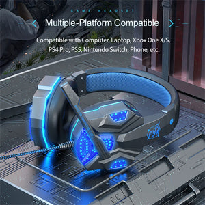 SY830MV Wired Headset Noise Canceling Stereo Over Ear Headphones With Cool LED Lighting For Cell Phone Gaming Computer Laptop