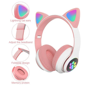 New JST-28 Wireless Headphones Cat Ears Bluetooth Earphones Stereo Music Earbuds Bluetooth 5.0 Sports Gaming Headset with Mic