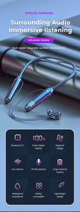 Wireless Earphones 5.3 Neckband Headphones Gaming LED Display Stereo Bass Sports Headset Halter Waterproof Magnetic Earbuds New