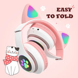 New JST-28 Wireless Headphones Cat Ears Bluetooth Earphones Stereo Music Earbuds Bluetooth 5.0 Sports Gaming Headset with Mic