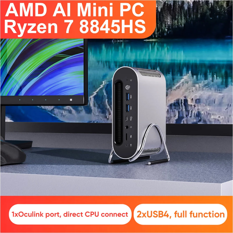 Gaming Mini PC Preinstalled Windows 11 Pro AMD Ryzen 7 8845HS Desktop Computer DDR5 Dual Channel PCIe4.0 SSD 2*USB4.0 HDMI DP