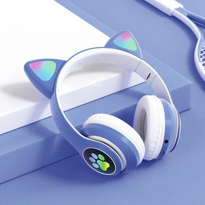 New JST-28 Wireless Headphones Cat Ears Bluetooth Earphones Stereo Music Earbuds Bluetooth 5.0 Sports Gaming Headset with Mic