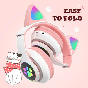 New JST-28 Wireless Headphones Cat Ears Bluetooth Earphones Stereo Music Earbuds Bluetooth 5.0 Sports Gaming Headset with Mic