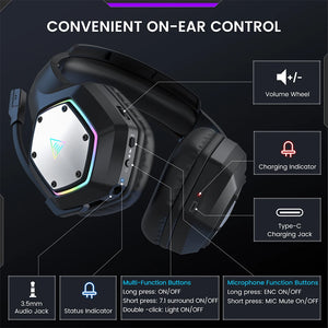 EKSA 2.4GHz Wireless Headphones E1000 WT 7.1 Surround Wired Gaming Headset Gamer with ENC Mic Low Latency for PC/PS4/PS5/Xbox