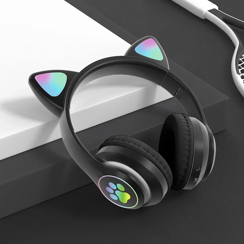 New JST-28 Wireless Headphones Cat Ears Bluetooth Earphones Stereo Music Earbuds Bluetooth 5.0 Sports Gaming Headset with Mic