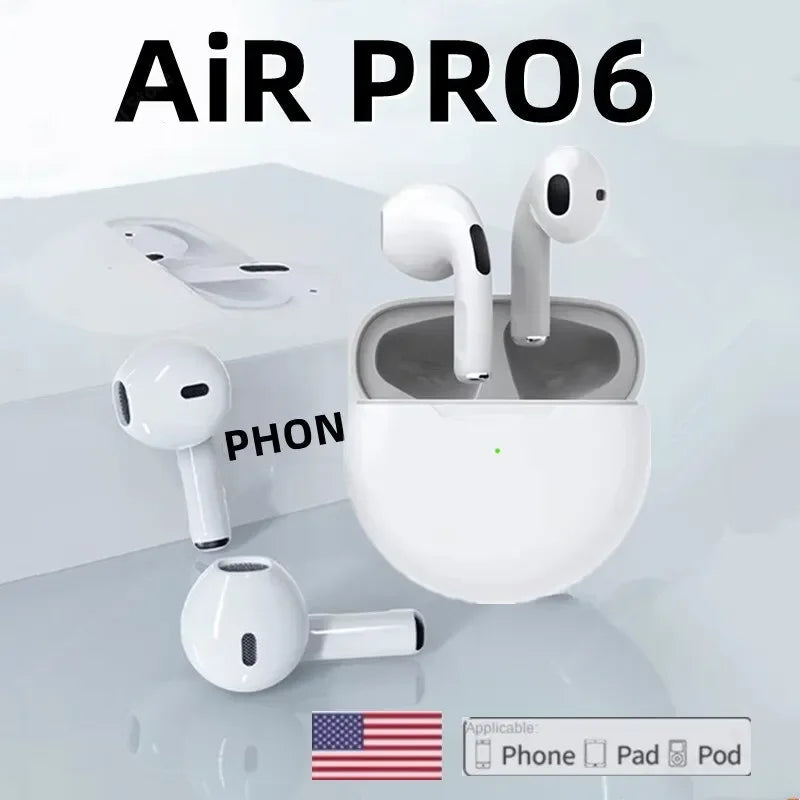 Original Air Pro 6 TWS Wireless Headphones Fone Bluetooth Earphones Mic Pods InEar Earpods Pro6 Earbuds sport Headset For Xiaomi