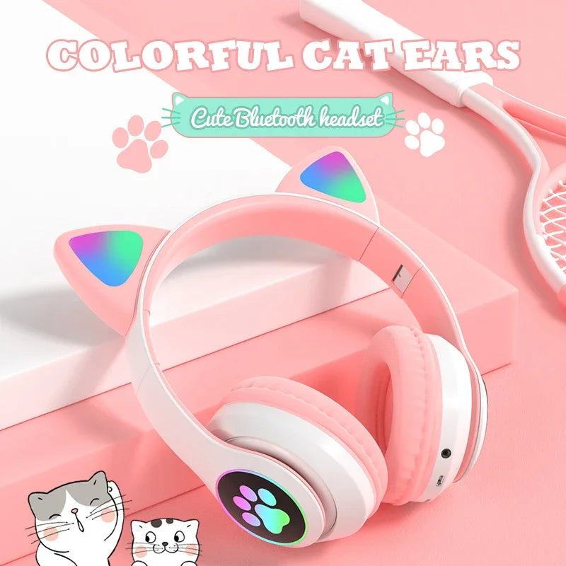 New JST-28 Wireless Headphones Cat Ears Bluetooth Earphones Stereo Music Earbuds Bluetooth 5.0 Sports Gaming Headset with Mic