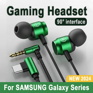 For Samsung 90° Jack Wired Gaming Headset HiFi Surround Sound With Mic Type C 3.5mm Music Headphones For Galaxy S24 23 iPhone 15