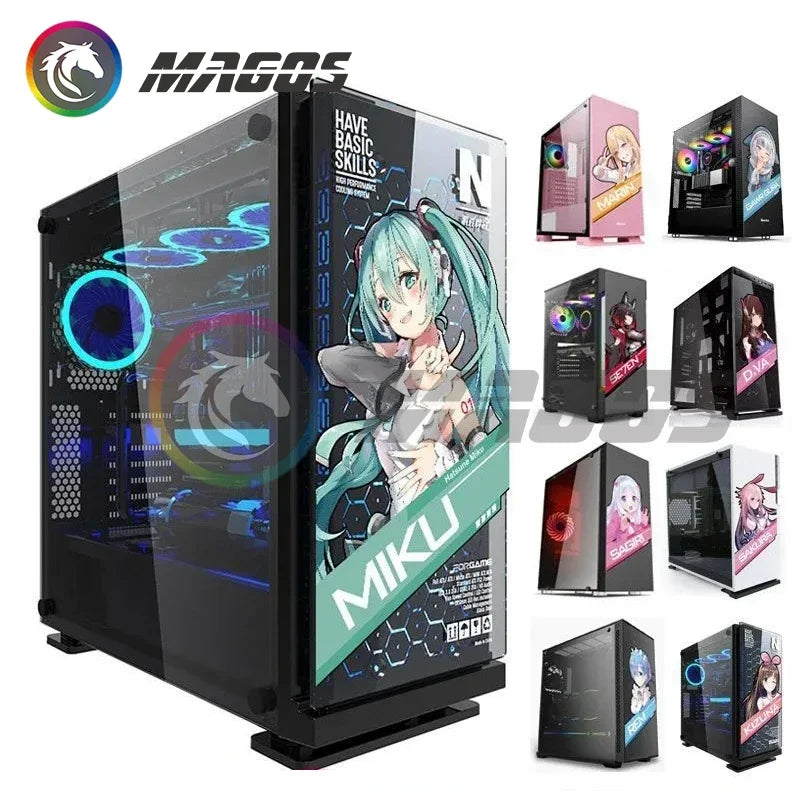 ATX Gaming PC Case Stickers Mid Tower Computer Decorative Decal Anime Removable Waterproof Sticker