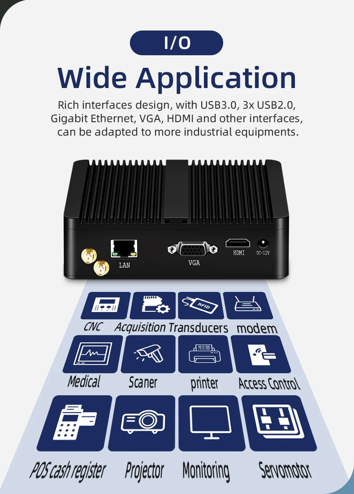 Fanless Mini PC Intel Celeron J1900 Support Windows7/8/10 Linux Gigabit Ethernet WiFi HDMI VGA Display Embedded Computer