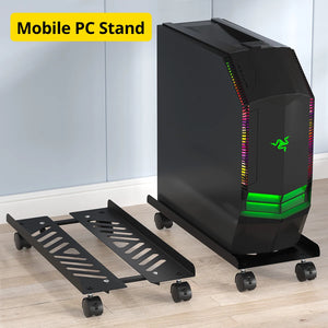 Mobile Metal Computer Tower Stand Width Adjustable Gaming PC Case Holder with 4 Wheels Black PC Tower Under Desk Stand