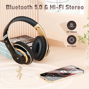 Bluetooth Headphones Over Ear, 6S Foldable Wireless Headphones with 6 EQ Modes, 40 Hours Playtime HiFi Stereo Headset with Mic